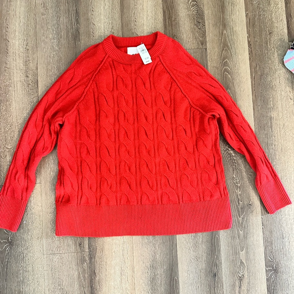 Aerie Vibrant Red Cable Knit Sweater